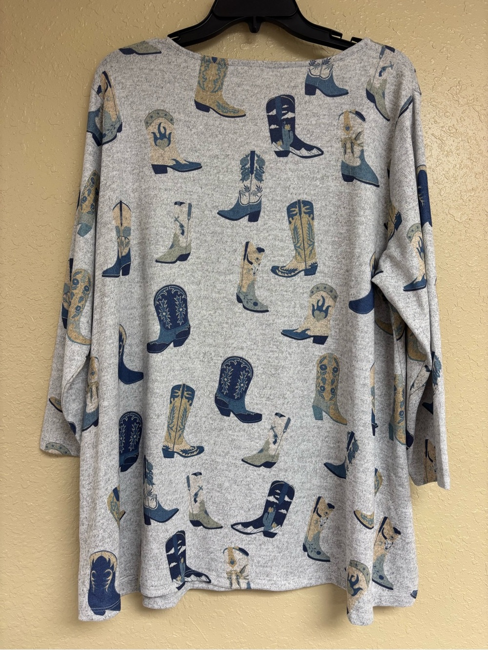 Women's Gray Cowboy Boot Print Sweater Top - Picture 2 of 6